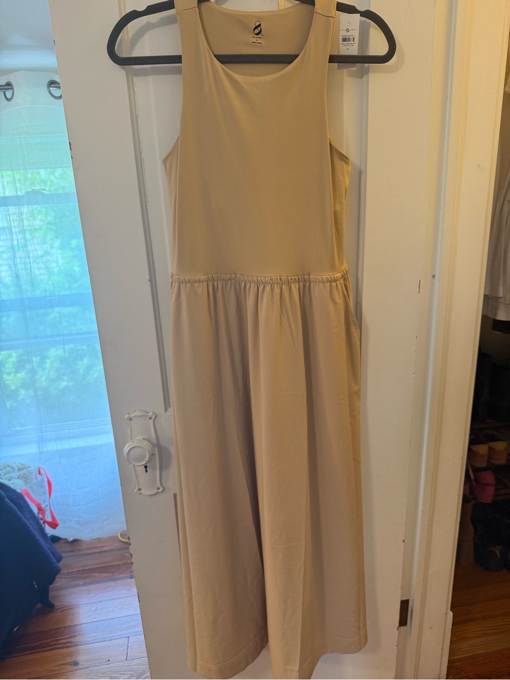 Sleeveless Beige Scoop Neck Midi Dress